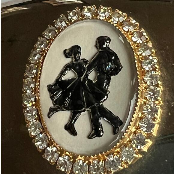 SQUARE dancing LINE dance silhouette BELT BUCKLE vintage silver tone RHINESTONES - Picture 2 of 6